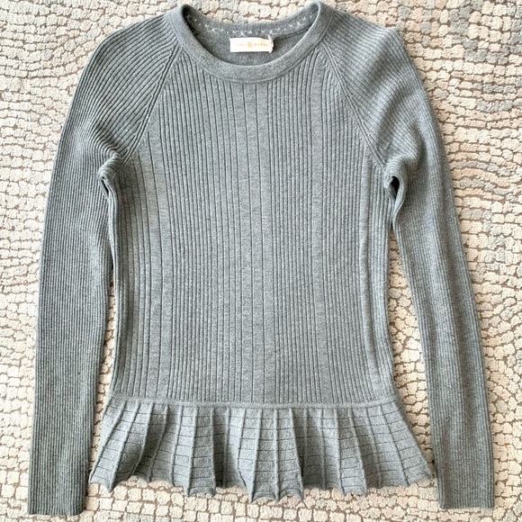 Tory Burch Margaret Peplum Gray Sweater - Picture 3 of 7